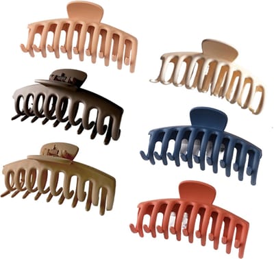 TOVBMUP Haarclips - Haarklemmen Dames - Haarclip Groot - Grote haarclips - Extra grote haarclips - Haarclips met sterke grip - Geschikt voor vrouwen en meisjes met dik of dun haar. - Rood, Blauw, Gebroken wit, Chocolade, Oranje, Koffie - 6 stuks