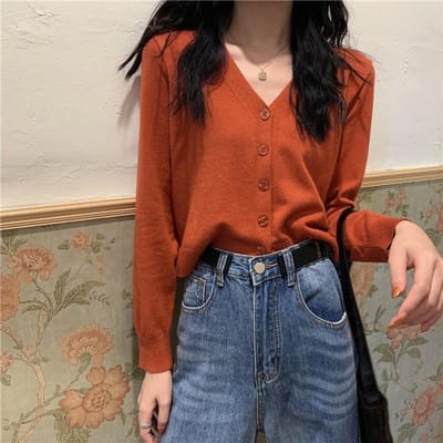 Koreaanse Stijl Korte V-hals Lange Mouw Dunne Studenten Trui voor Dames Nieuwe Mode Gebreid Vest Jas Trui One Size black