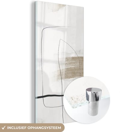 MuchoWow® Glasschilderij 20x40 cm - Schilderij acrylglas - Verf - Minimalisme - Zwart - Foto op glas - Schilderijen