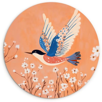 WallCircle® Wandcirkel 120x120 cm - Muurcirkel Vogel - Bloesemtakken - Warm - Kleurrijk - Muurdecoratie woonkamer - Wanddecoratie slaapkamer - Kamer decoratie accessoires - Ronde schilderijen XXL