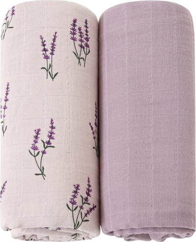 LifeTree baby mousseline inbakerdeken doeken - 2 stuks 120 x 120 cm 100% biologisch katoen baby inbakerdoeken voor jongens en meisjes, lavendel mauve