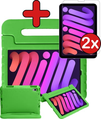 Hoesje - Geschikt voor Apple iPad Mini 6 (2021) - 8.3 inch - 6e Generatie - Met 2x Screenprotector - Kinderhoes - Shockproof Bumper - Kidsproof Case - Tablethoes - Kinder Hoes Cover - Groen