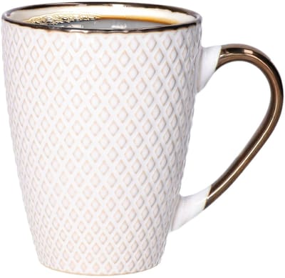 Secret de Gourmet Koffiemokken Harlekijn - 1x stuks - Keramiek - wit/goud - 300 ml - 8 x 11 cm - Luxe uitstraling
