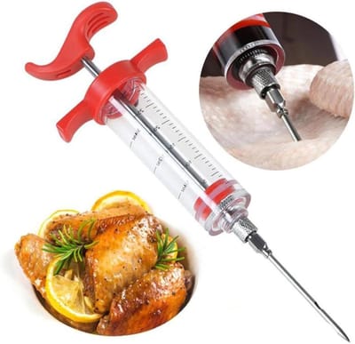 RVS Vleesinjectiespuit met 3 Naalden, 60 ml Marinade Injector voor Vlees, Kip en Gebak