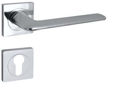 Domino® Deurkrukgarnituur ROMBO-QR - Chroom - PZ-Profielcilinderset met Rozette - Deurbeslag van aluminium - Deurklink voor kamerdeur, kantoordeur, kelderdeur en binnendeur