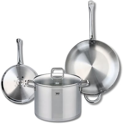 Set van 2 Koekenpannen 24 en 32 cm en 1 braadpan 26 cm Elo Profi Citrin