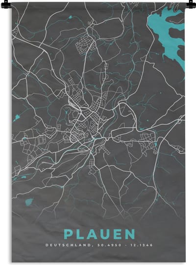 Wandkleed - Wanddoek - Stadskaart – Plattegrond – Duitsland – Blauw – Plauen – Kaart - 120x180 cm - Wandtapijt