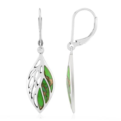 Cavill - 925 Sterling Zilver Oorbellen - Groene Kingman Mohave Turkoois 0,705 ct - Fancy slijpsel Mozaïek en Bladmotief - Elegante Natuursieraden