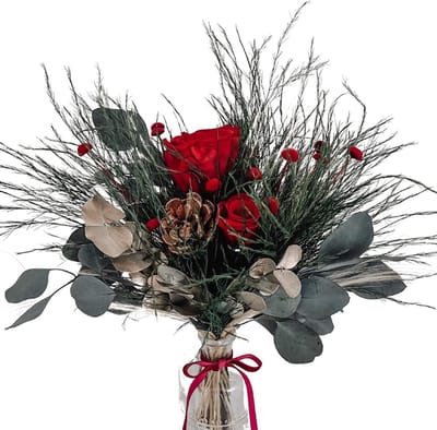 Droogbloemen boeket - Winter decoratie - Woonkamer aankleden - Jarenlang houdbaar - 40-50 cm - Groen rood