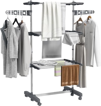 HOMCOM-Wäscheständer-Edelstahl, ABS-142L x 55B x 152H cm-Grau