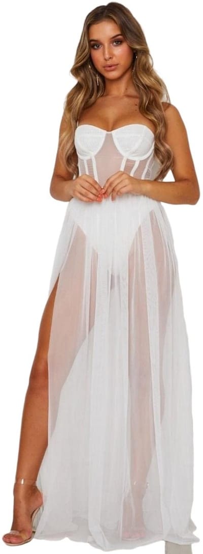 Dailygoody - Lange netjurk - Sexy lingerie - Mouwloos - Transparant - Perfecte figuur - Geschikt voor speciale gelegenheden - Zwart of wit