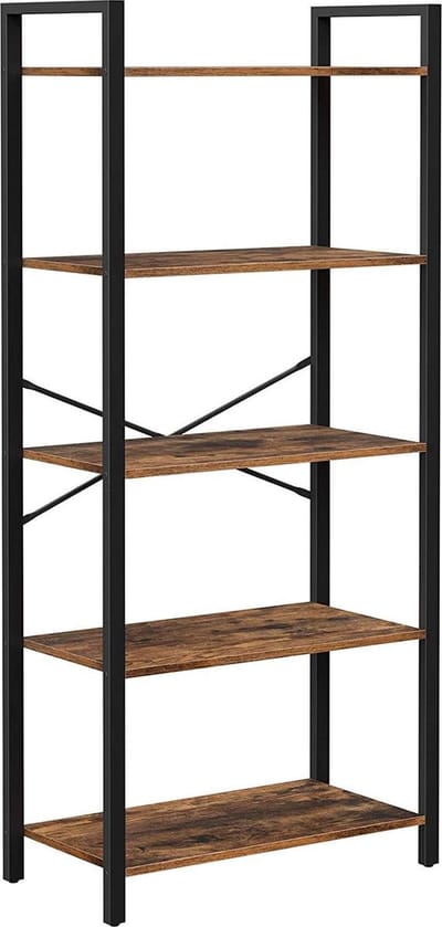 Hoppa! Boekenkast 5 niveaus Industrieel - Bruin/Zwart - Hout/Metaal