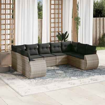 vidaXL - 9-delige - Loungeset - met - kussens - poly - rattan - grijs