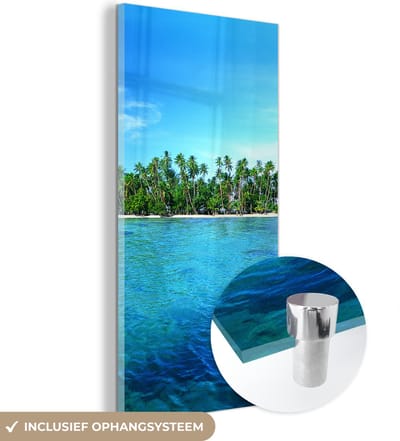 MuchoWow® Glasschilderij 20x40 cm - Schilderij acrylglas - Eiland - Tropisch - Zee - Foto op glas - Schilderijen