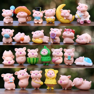 25 stuks Set Schattig Varkentje Figuur Speelgoed Mini Beeldje Bureau Decoratie Model Ornamenten Speelgoed Tuin Huis Bureau Decor