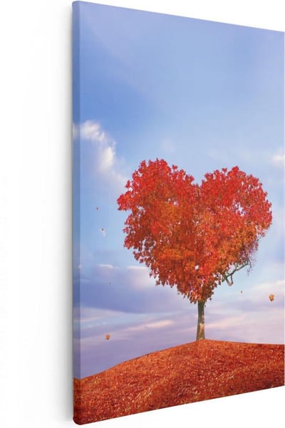 Artaza Canvas Schilderij Boom Hartvorm - 20x30 cm - Klein - Muurdecoratie Liefde - Wanddecoratie Herfst - Schilderijen Op Canvas