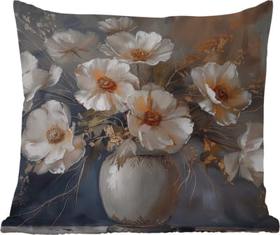 Buitenkussen Weerbestendig - Bloemen - Wit - Vaas - Modern - 50x50 cm