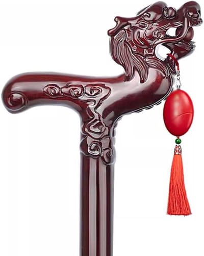 Wandelstok - Houten stok - Balans bewaren - Gesneden drakenkop - 85 cm - Bruin