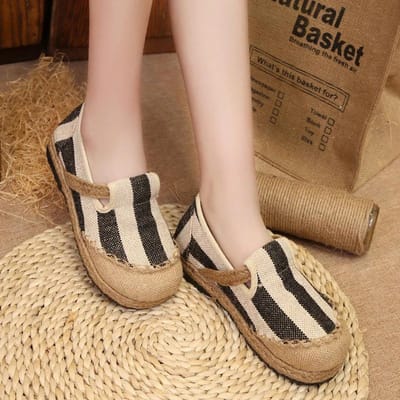 Lente en Herfst Nieuwe Stijl Gestreepte Kleurblok Vlakschoenen Comfortabele Veelzijdige en Slijtvaste Vlakschoenen voor Dames 35 beige