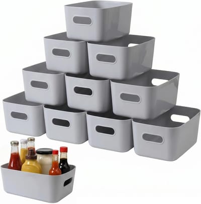 Multifunctionele opbergmanden van kunststof met handvat voor keuken, badkamer en kantoor - stapelbare en ruime opbergdozen voor slimme opslagoplossingen