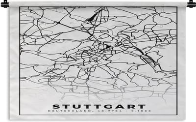 Wandkleed - Wanddoek - Stuttgart - Stadskaart - Plattegrond - Kaart - 180x120 cm - Wandtapijt