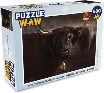 Puzzel Schotse hooglander - Goud - Koebel - Hoorns - Dieren - Legpuzzel - Puzzel 500 stukjes