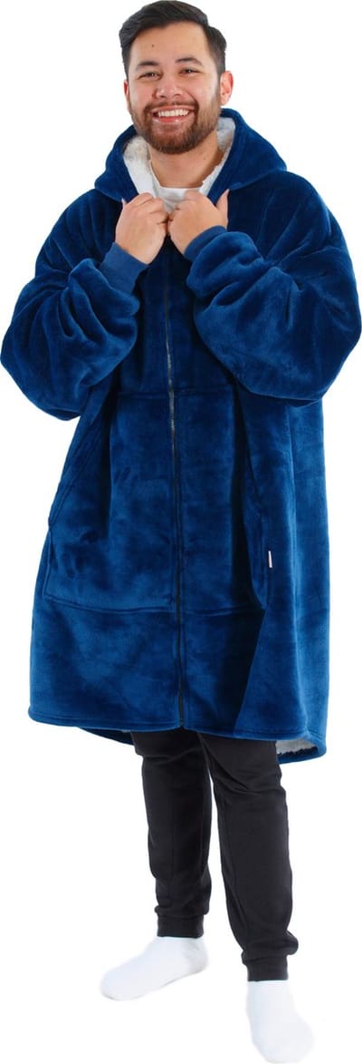 Vestie Hoodie Deken Met Rits - Hoodie Blanket With Zipper - Oversized Draagbare Deken - Sherpa Fleece - Navy - Donkerblauw