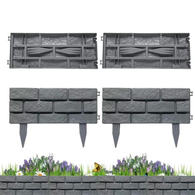 Tuinafscheiding Steenlook - Border randen - Tuin afscheiden - Gereedschapsloos plaatsen - Set van 4 - Grijs