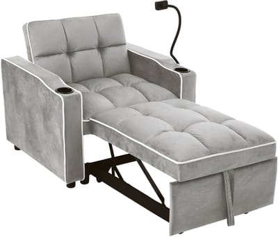 3-in-1 uitschuifbare eenpersoonsbank - met bekerhouder en telefoonhouder - slaapbank - ligstoel - fauteuil - 83x167x76 cm - grijs-wit