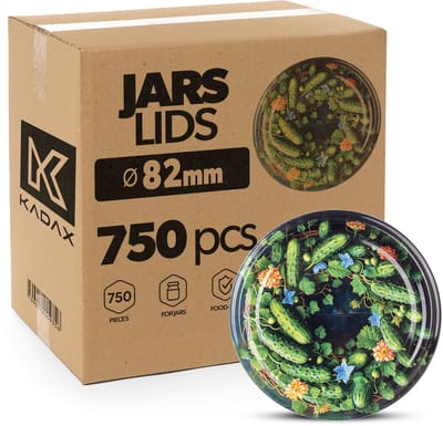 KADAX schroefdeksels, diameter 82 mm, 750 stuks, set metalen twist-off-deksels, vervangende deksels voor inmaakpotten, jampotten, honingpotten en potten met schroefdeksel (groene augurken)