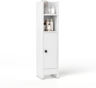 COSTWAY Toiletkast, smalle badkamerkast met 2 open vakken, houten badkamerrek met 2 afneembare planken, opbergkast 20 x 18 x 80 cm (wit)