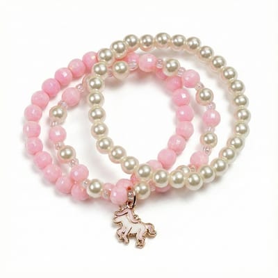 Armbandenset meisjes - 3 stuks - unicorn hanger - kralenarmband voor kinderen - parels - roze