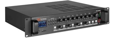 100V versterker - Power Dynamics PDV120MP3 4-zone versterker voor 100V (omroep) systemen met o.a Bluetooth, radio en mp3 speler