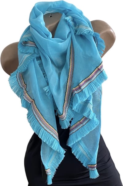 Sjaal driehoekige met franjes 180/70cm 0356 Lake Blue