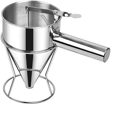 Famanu - Trechter Dispenser RVS 600 ml met Standaard, multi-kaliber beslagdispenser voor pannenkoeken en cupcakes, schoon en precies gieten