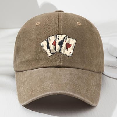 Retro poker AAA bedrukte honkbalpet met verstelbare dad hat, geschikt voor buitensporten, vissen en kamperen (Khaki,Adjustable) kaki