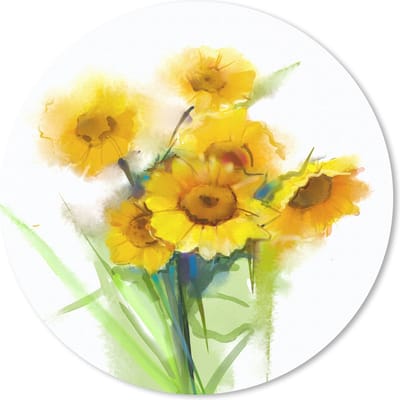 Muismat rond 20x20 cm - Mousepad Olieverf - Zonnebloemen - Kleuren - Ronde muismatten