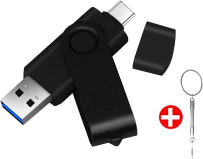 USB-C & USB-A Flash Drive 16GB– USB Stick Type-C – USB 3.0 Hoge Snelheid Geheugenstick – 2-in-1 USB Stick voor Telefoon, Laptop & PC – 360° Draaibaar – Zwart