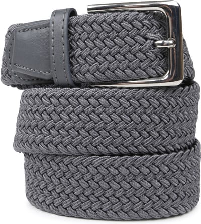 Suitable Geweven Riem Donkergrijs - Maat 105 - Dames en Heren - Elastisch gevlochten stretch riem - 3,5cm breed - Riem gevlochten