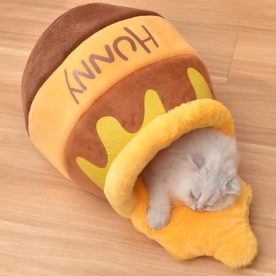 Kattenmand - Kattenhol Honingpot Design – Zachte Kattenmand met Uitneembaar Wasbaar Kussen – Halfgesloten Slaapplaats voor Katten en Kleine Honden