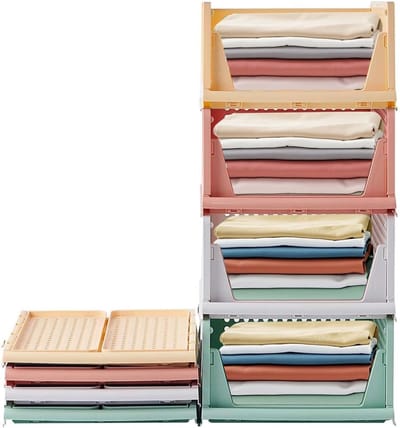 Famanu – Stapelbare kledingkast organizers (4 stuks) – Opvouwbare lade-opbergsystemen voor T-shirts, truien en broeken