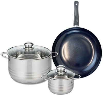 Set van 1 Koekenpan 28 cm en 2 kookpotten 14 en 24 cm Elo Prima Brillant
