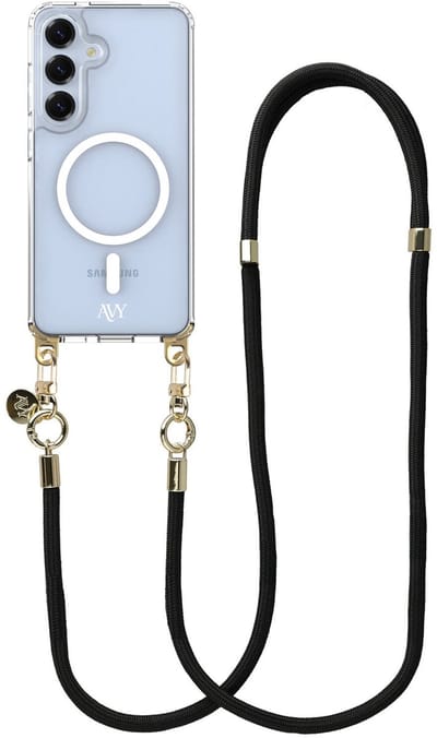 AVY Hoesje geschikt voor Samsung Galaxy S25 / S24 | Compatibel met MagSafe | Clear Case met Telefoonkoord 130CM | Crossbody Tressé Black