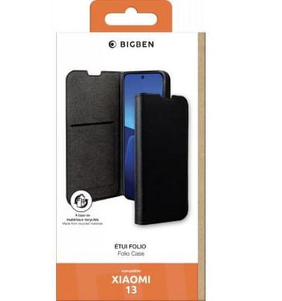Bigben Connected, Hoesje geschikt voor Xiaomi 13 - Folio Wallet met Videostandaard GRS Gecertificeerd, Zwart