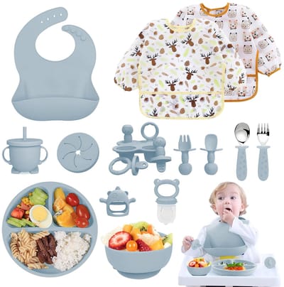 Omgoods - 14-delige Baby Maaltijdset, Antislip Siliconen met Zuignap