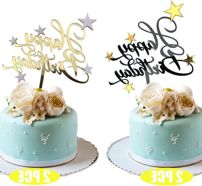 Dailygoods- Taartdecoratie Gouden/ Zwarte Happy Birthday - Taarttopper - Duurzaam - Herbruikbaar - Verjaardag - Feestelijke Sfeer