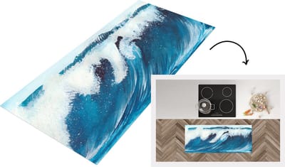 Keukenloper - Loper keuken - Zee - Golf - Waterverf - 120x50 cm - Keukenloper vinyl