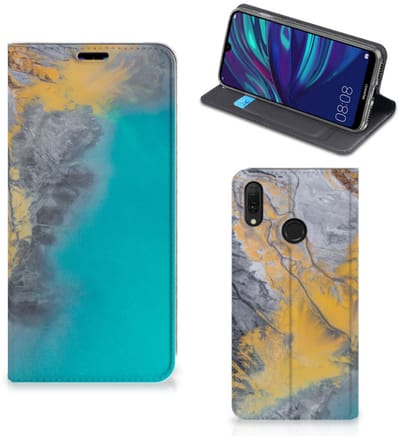 Huawei Y7 hoesje Y7 Pro (2019) Standcase Marble Blue Gold