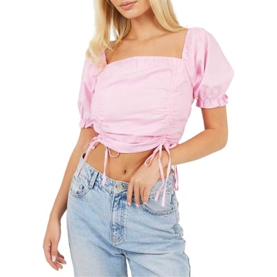 Brave Soul Crop-top met pofmouwen voor dames (Roze)