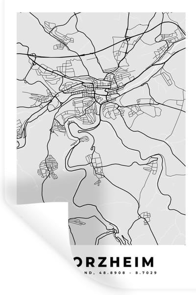 Muurstickers - Sticker Folie - Duitsland - Kaart - Stadskaart - Plattegrond - Pforzheim - 20x30 cm - Plakfolie - Muurstickers Kinderkamer - Zelfklevend Behang - Zelfklevend behangpapier - Stickerfolie